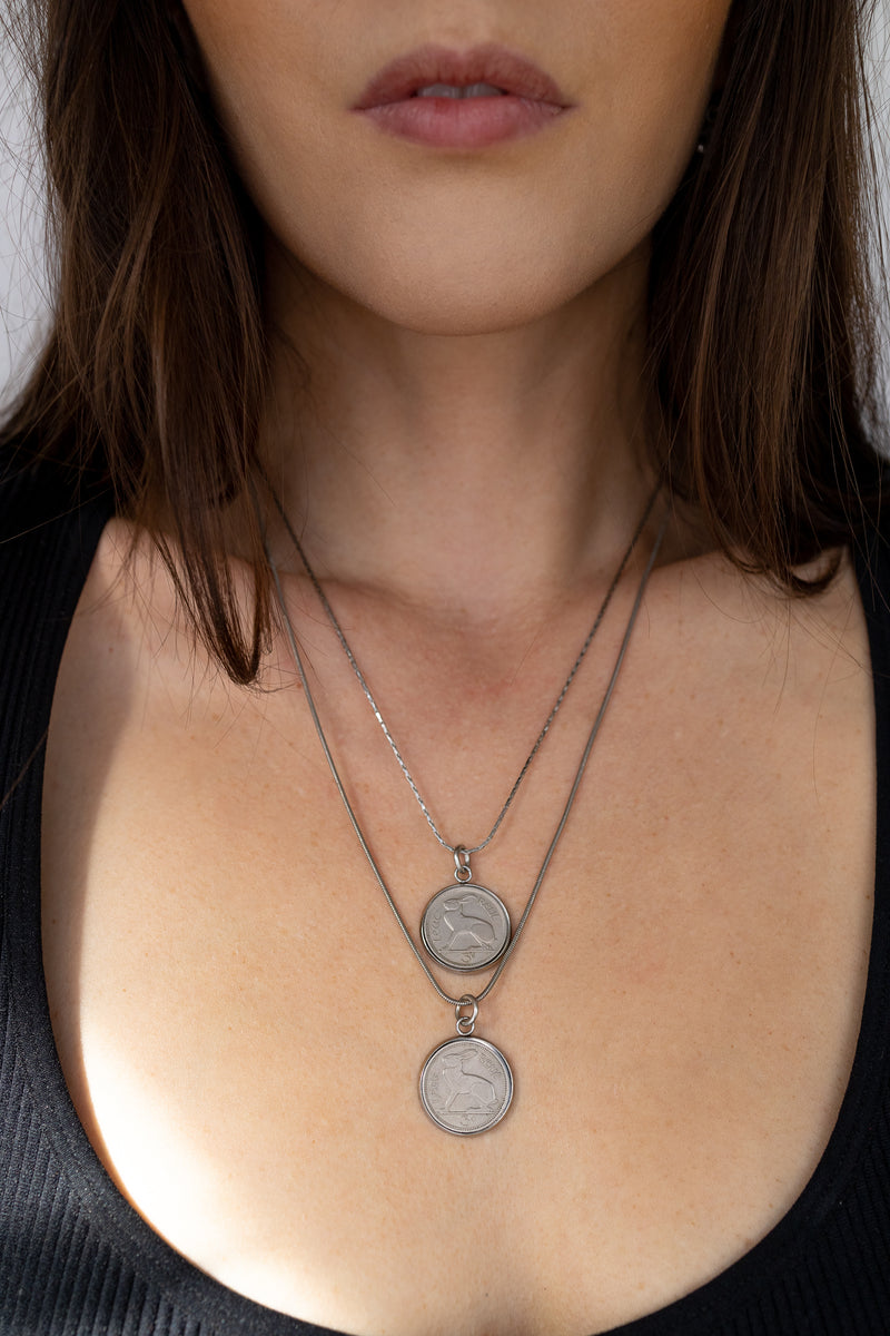 "The Year of The Rabbit" Irish Lucky Rabbit Coin Necklace Vintage Sterling Silver Rabbit Charm Necklace Panakeias Blessings   